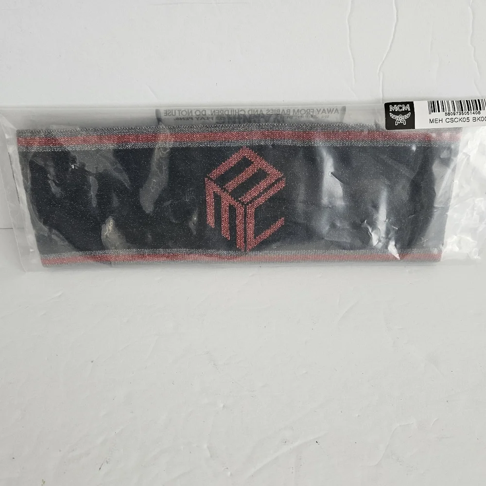 NWT Authentic MCM Headband Cubic Monogram Knit Headband Black‎ Wool Blend